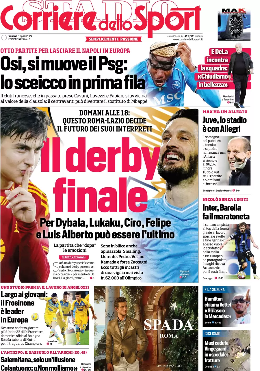 prima pagina - Corriere dello Sport del 05/04/2024