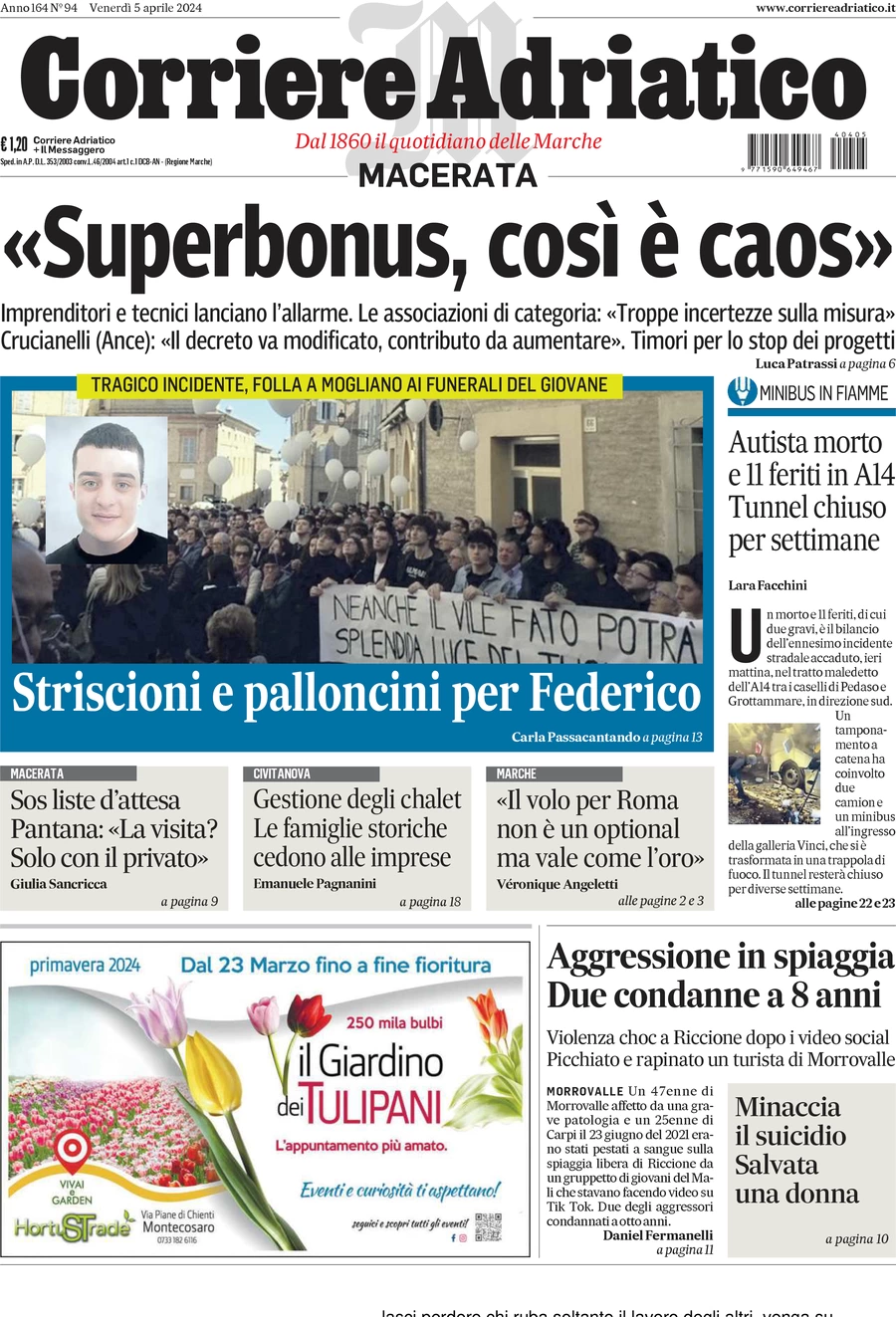 anteprima della prima pagina di corriere-adriatico-macerata del 05/04/2024