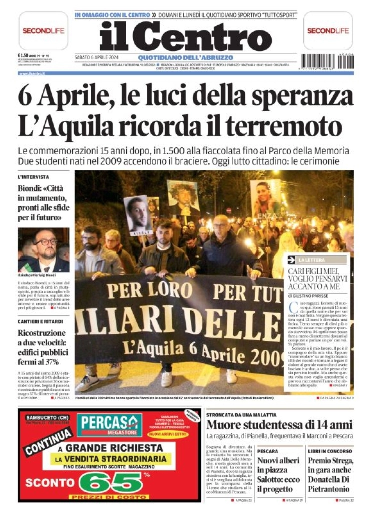 prima pagina - Il Centro (Pescara) del 06/04/2024