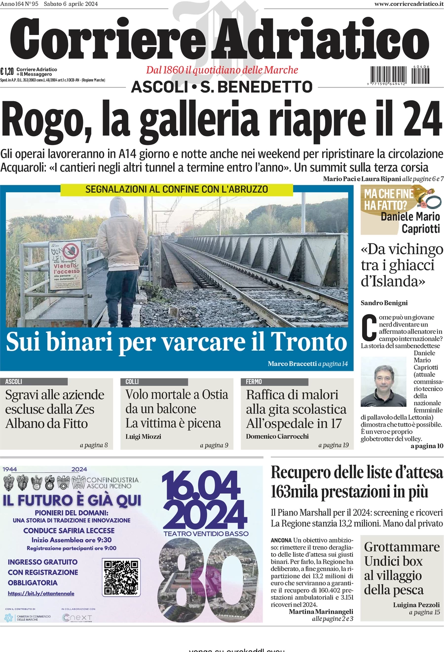 anteprima della prima pagina di corriere-adriatico-ascoli del 06/04/2024