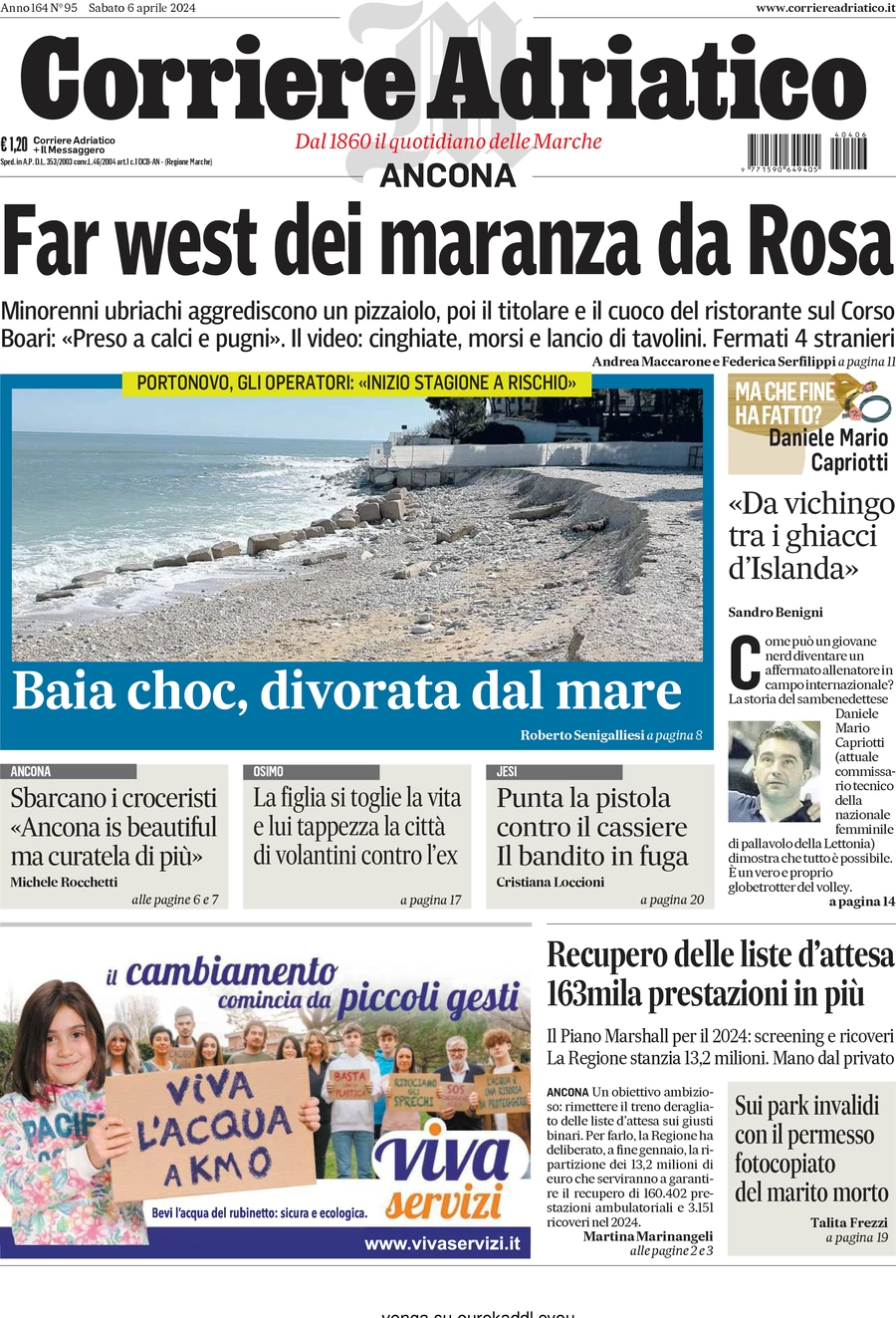 anteprima della prima pagina di corriere-adriatico-ancona del 06/04/2024