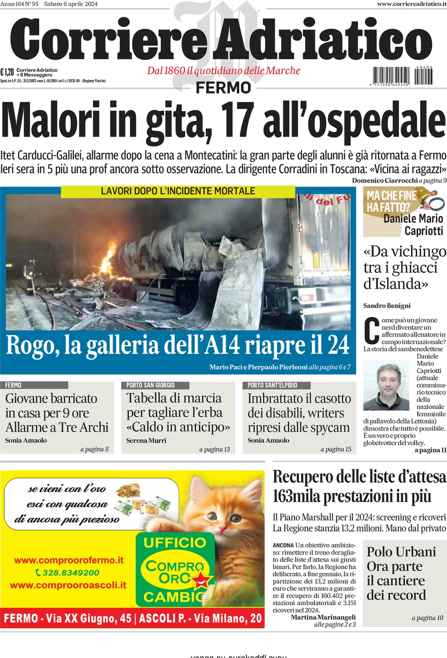 anteprima della prima pagina di corriere-adriatico-fermo del 06/04/2024