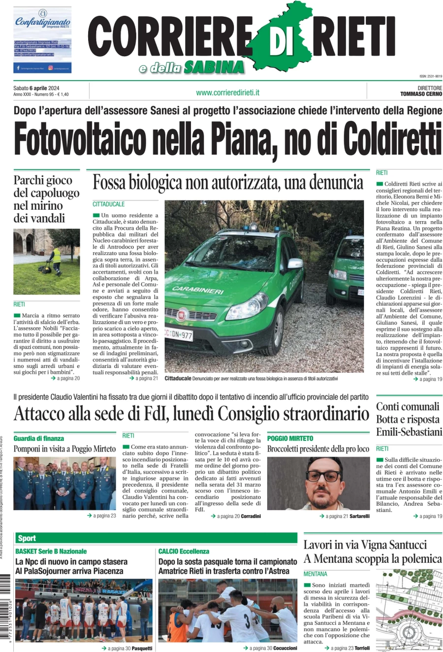 anteprima della prima pagina di corriere-di-rieti-e-della-sabina del 06/04/2024