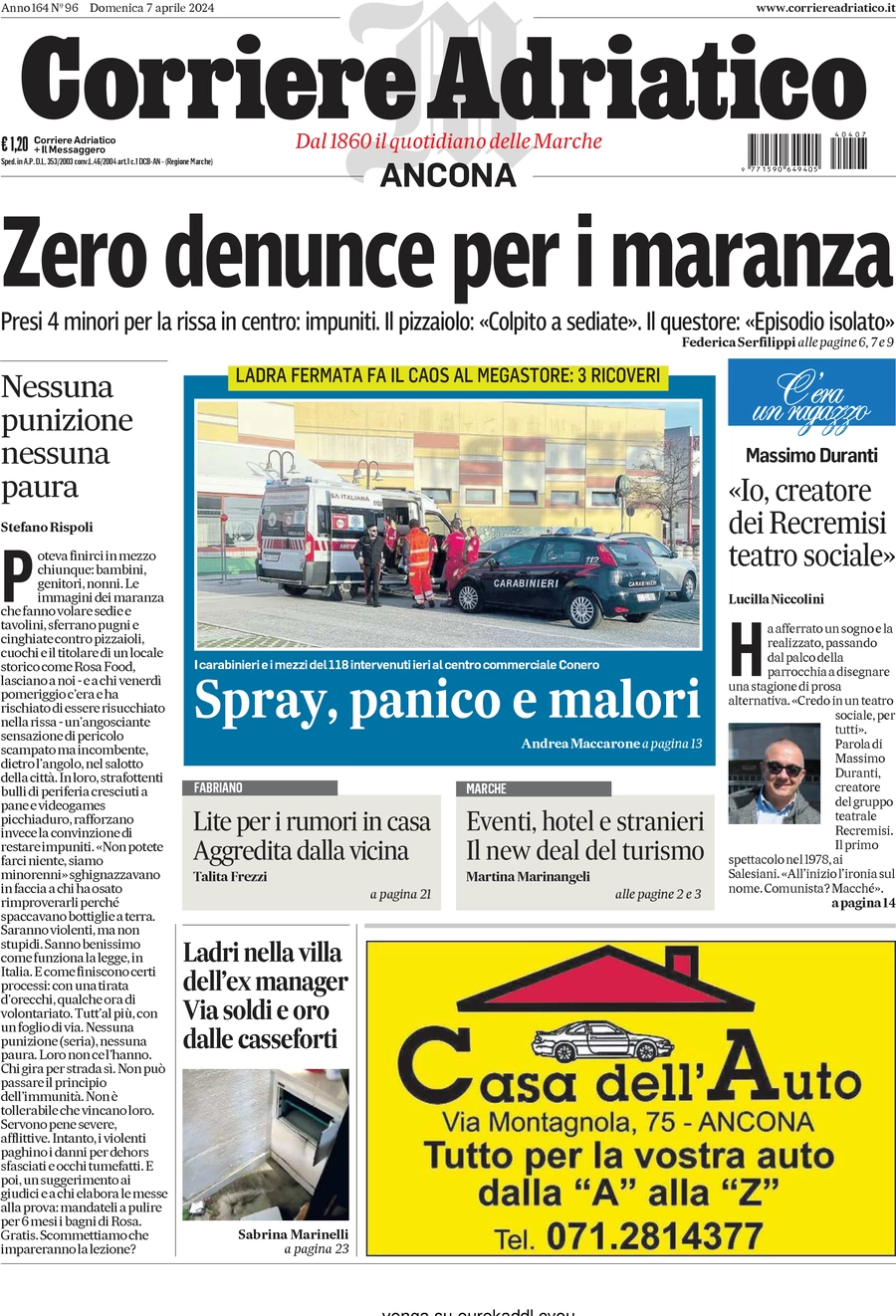 anteprima della prima pagina di corriere-adriatico-ancona del 07/04/2024