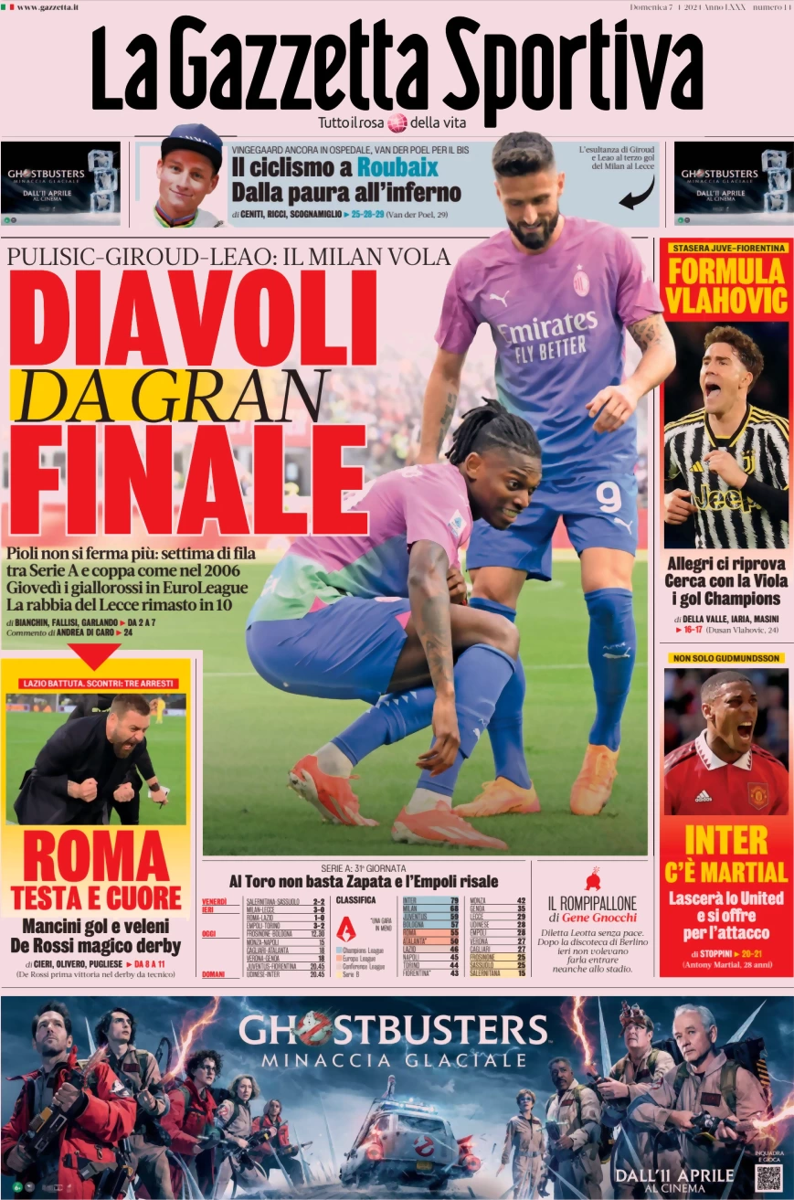 prima pagina - La Gazzetta dello Sport del 07/04/2024