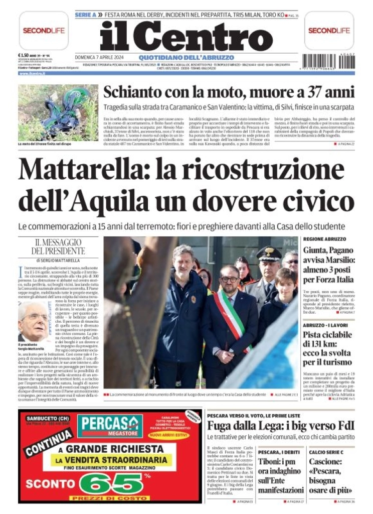 prima pagina - Il Centro (Pescara) del 07/04/2024
