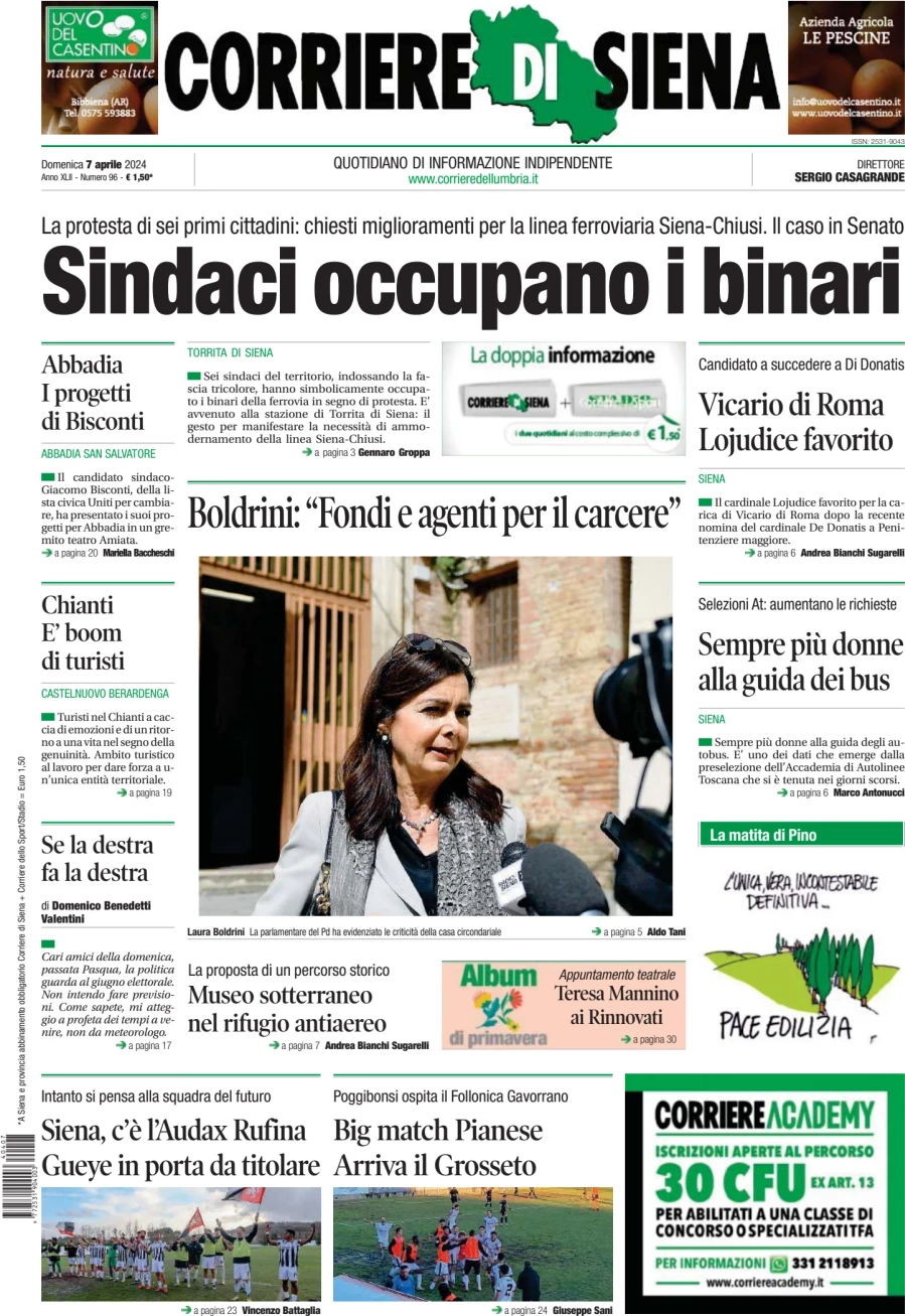 anteprima della prima pagina di corriere-di-siena del 07/04/2024