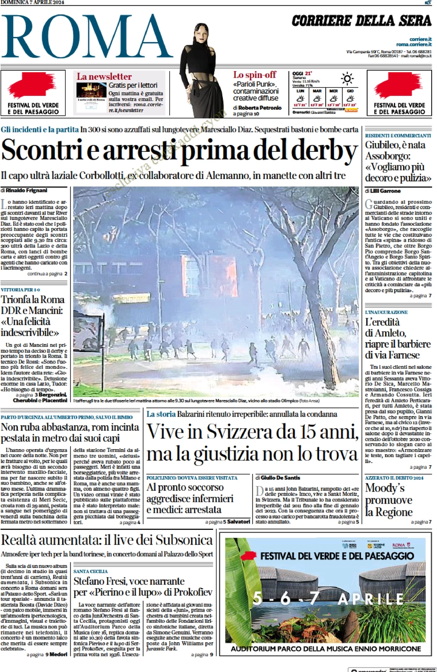 anteprima della prima pagina di corriere-della-sera-roma del 07/04/2024