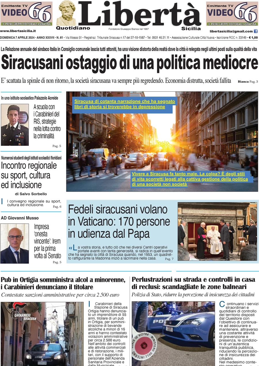 anteprima della prima pagina di libert-sicilia del 07/04/2024