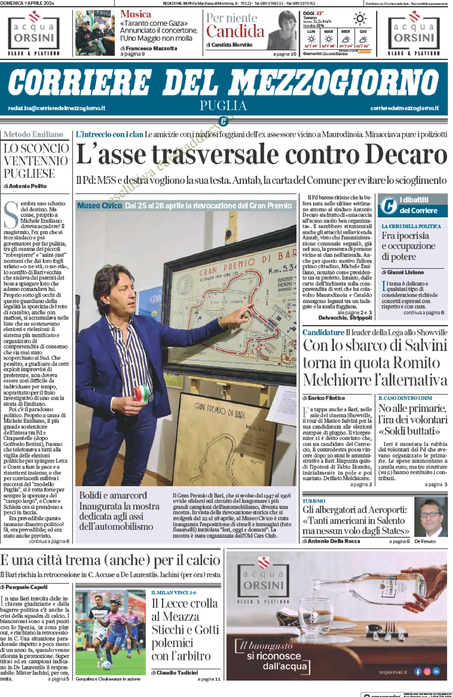 anteprima della prima pagina di corriere-del-mezzogiorno-puglia del 07/04/2024