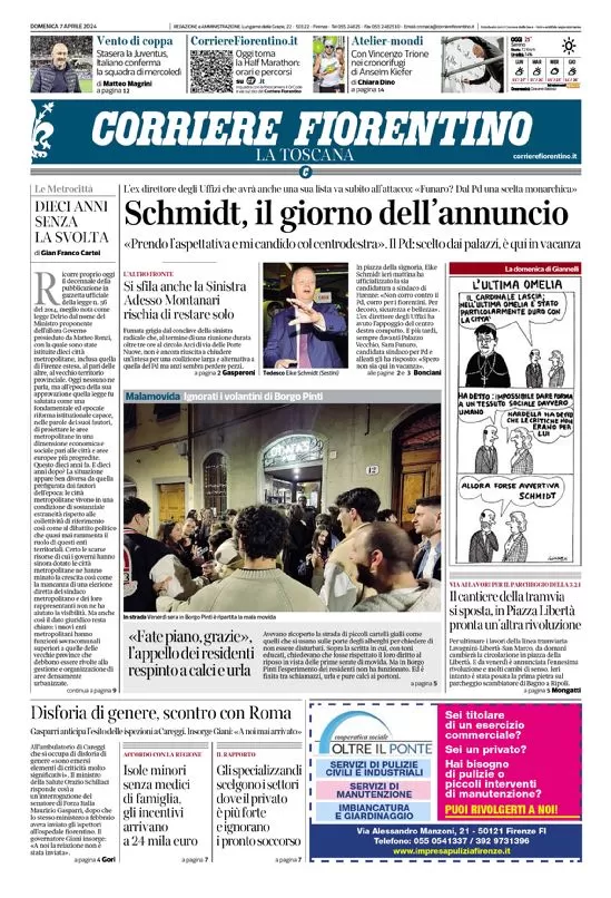 anteprima della prima pagina di corriere-fiorentino del 07/04/2024