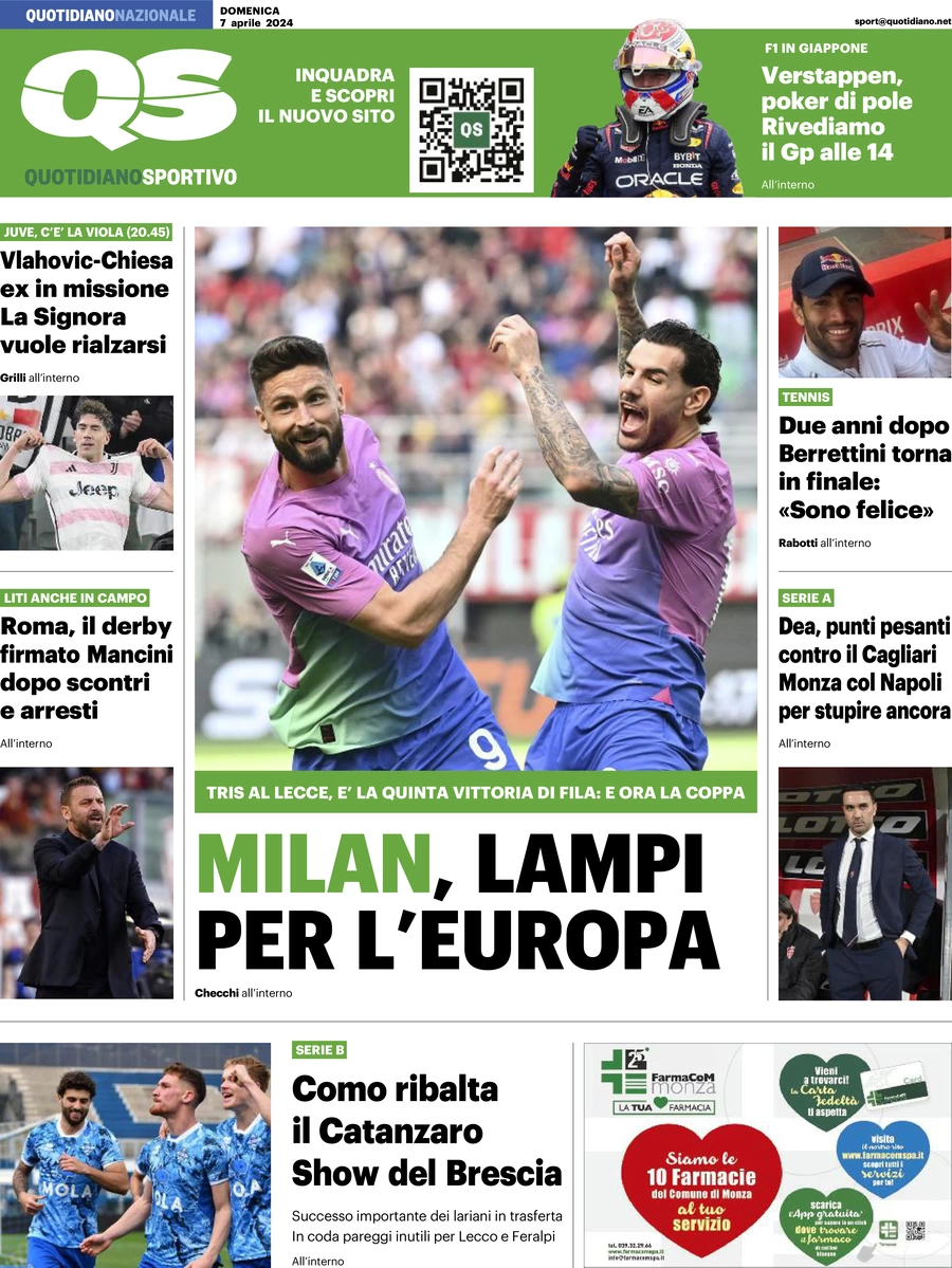 prima pagina - QS Quotidiano Sportivo del 07/04/2024