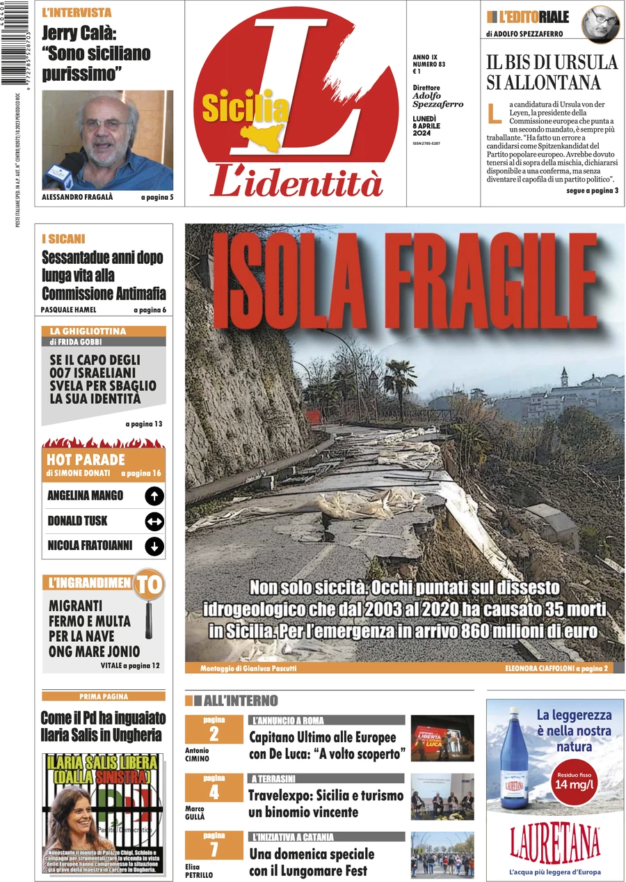 anteprima della prima pagina di lidentit-della-sicilia del 08/04/2024