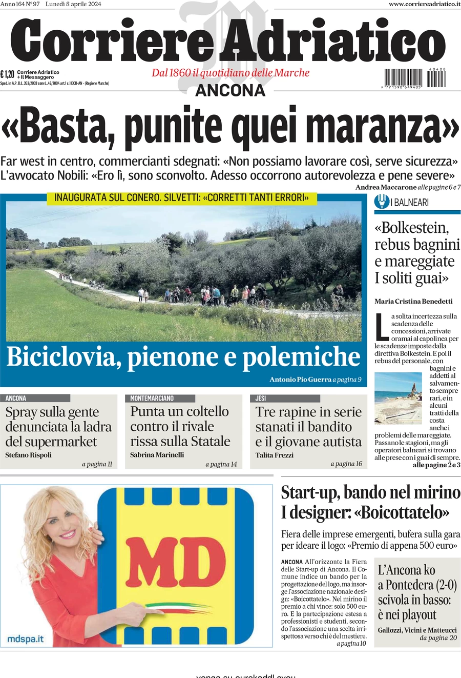 anteprima della prima pagina di corriere-adriatico-ancona del 08/04/2024
