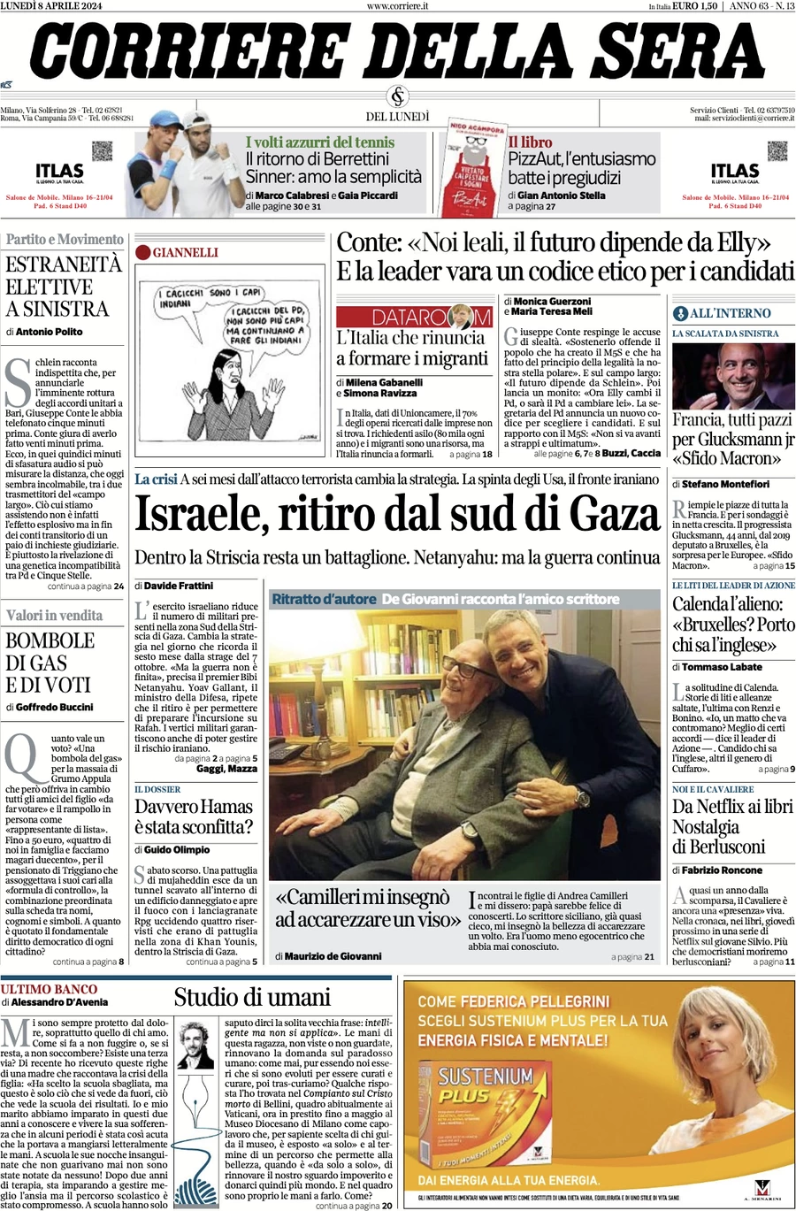 prima pagina - Corriere della Sera del 08/04/2024