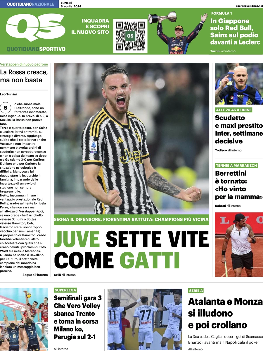 prima pagina - QS Quotidiano Sportivo del 08/04/2024