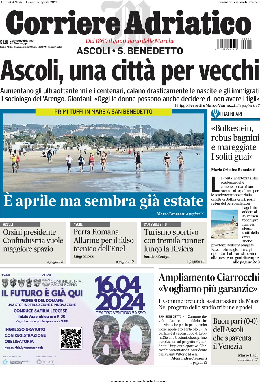 anteprima della prima pagina di corriere-adriatico-ascoli del 08/04/2024
