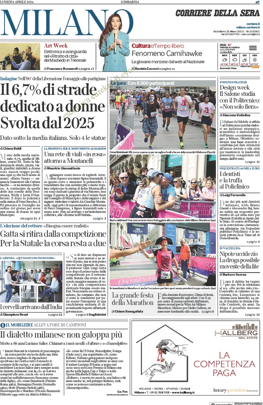 anteprima della prima pagina di corriere-della-sera-milano del 08/04/2024