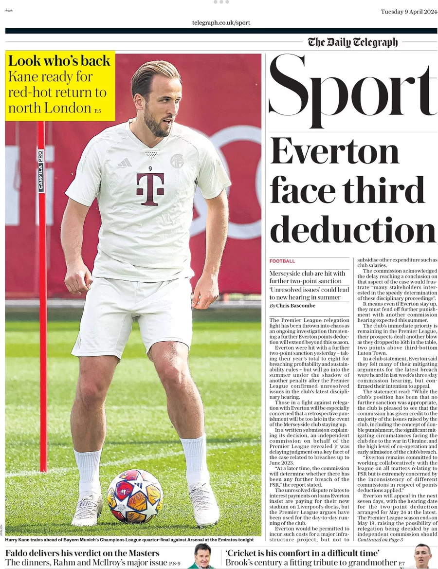 anteprima della prima pagina di the-daily-telegraph-sport del 08/04/2024