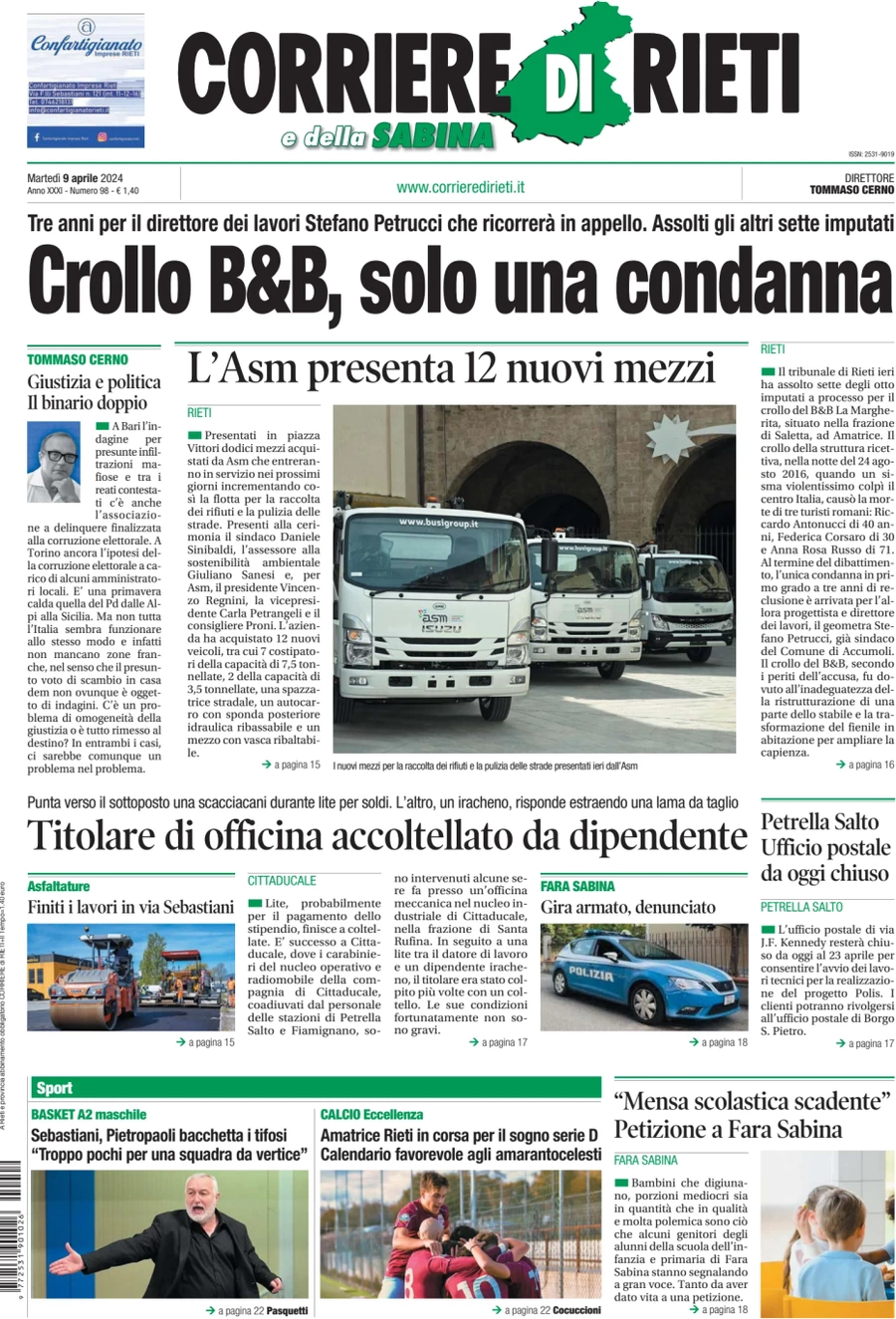 anteprima della prima pagina di corriere-di-rieti-e-della-sabina del 09/04/2024