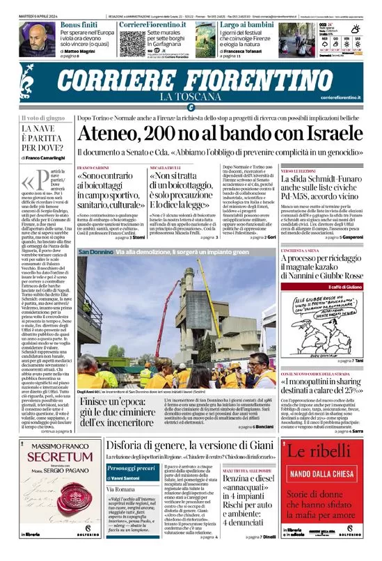 anteprima della prima pagina di corriere-fiorentino del 09/04/2024