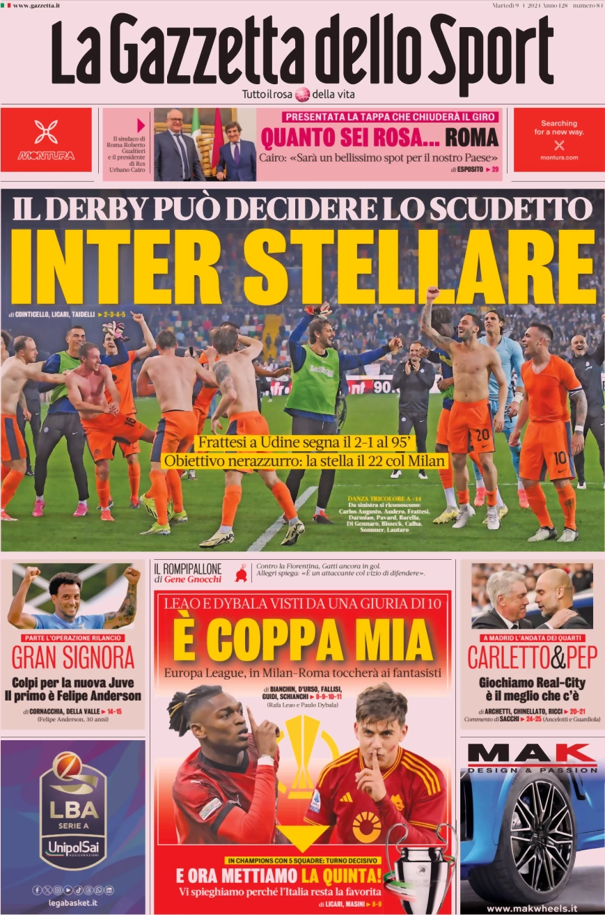 prima pagina - La Gazzetta dello Sport del 09/04/2024