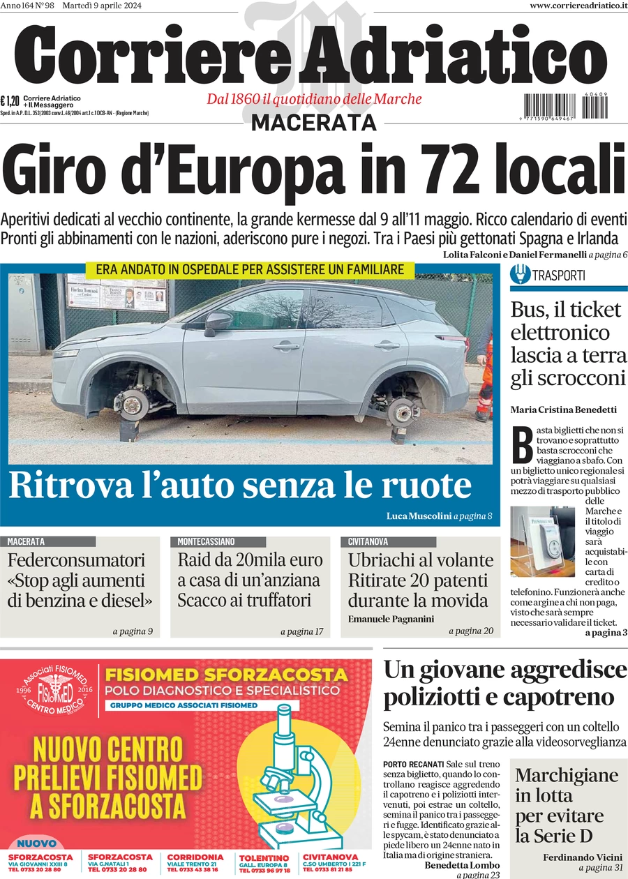 anteprima della prima pagina di corriere-adriatico-macerata del 09/04/2024