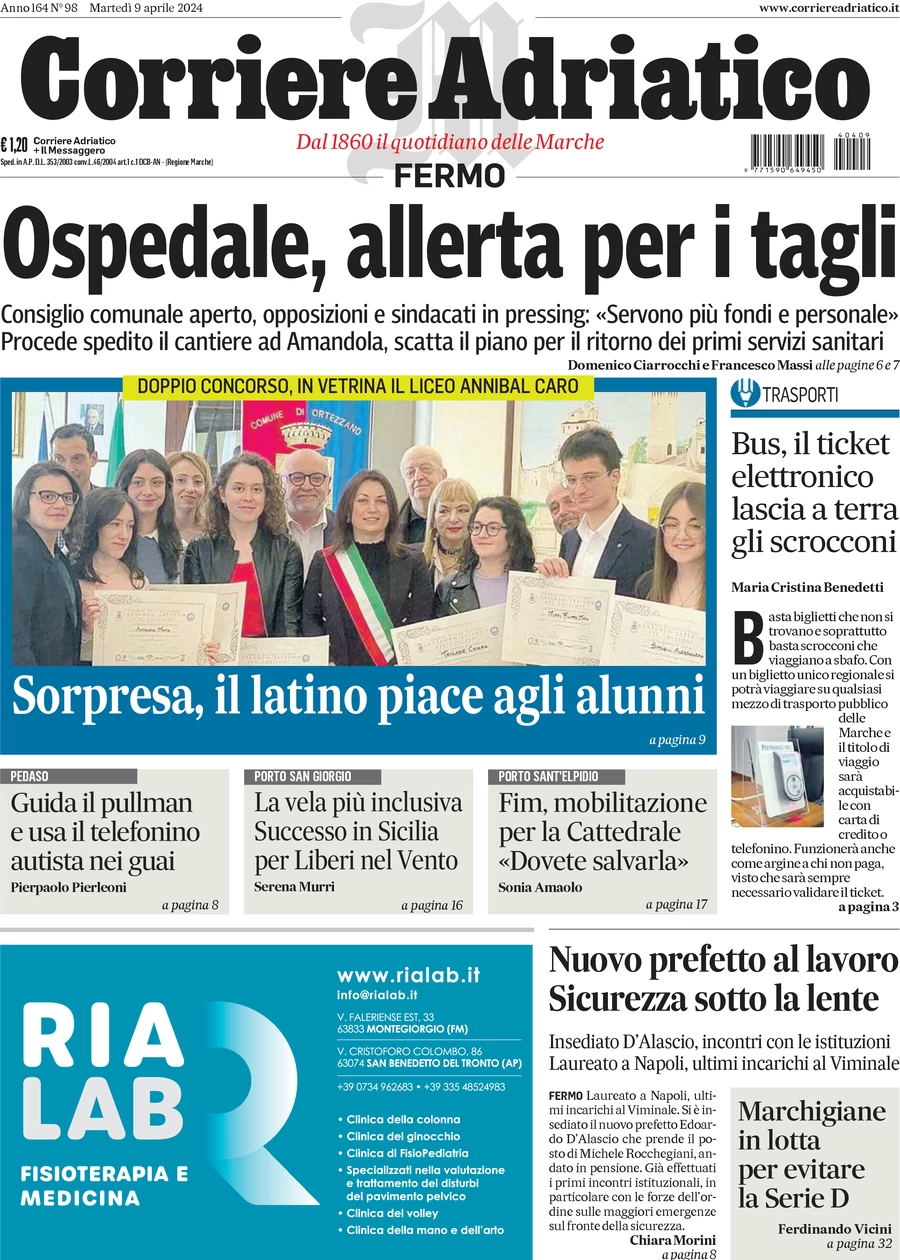 anteprima della prima pagina di corriere-adriatico-fermo del 09/04/2024