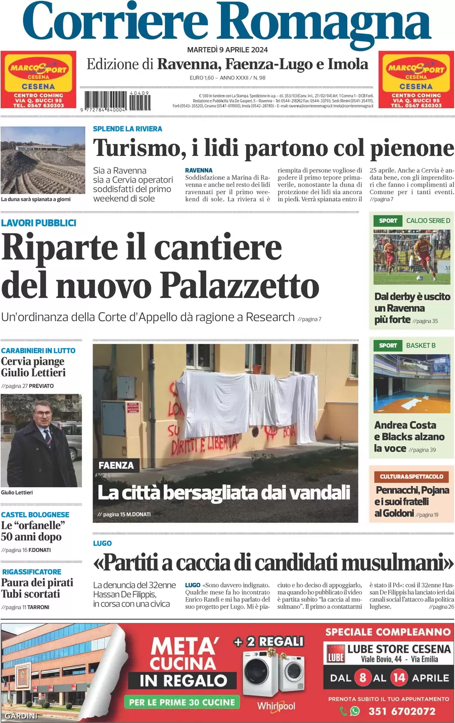 anteprima della prima pagina di corriere-romagna-ravenna-e-imola del 09/04/2024