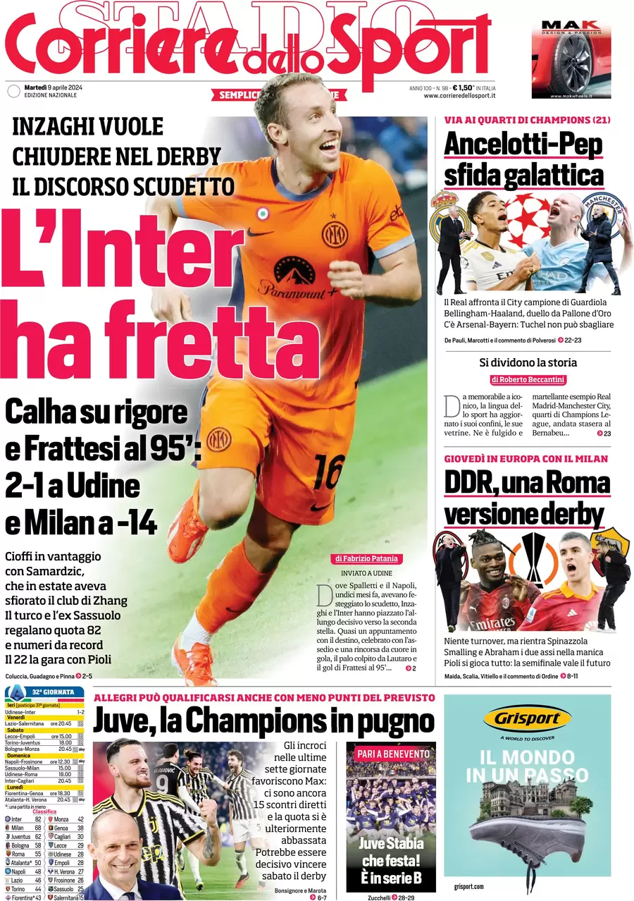 prima pagina - Corriere dello Sport del 09/04/2024