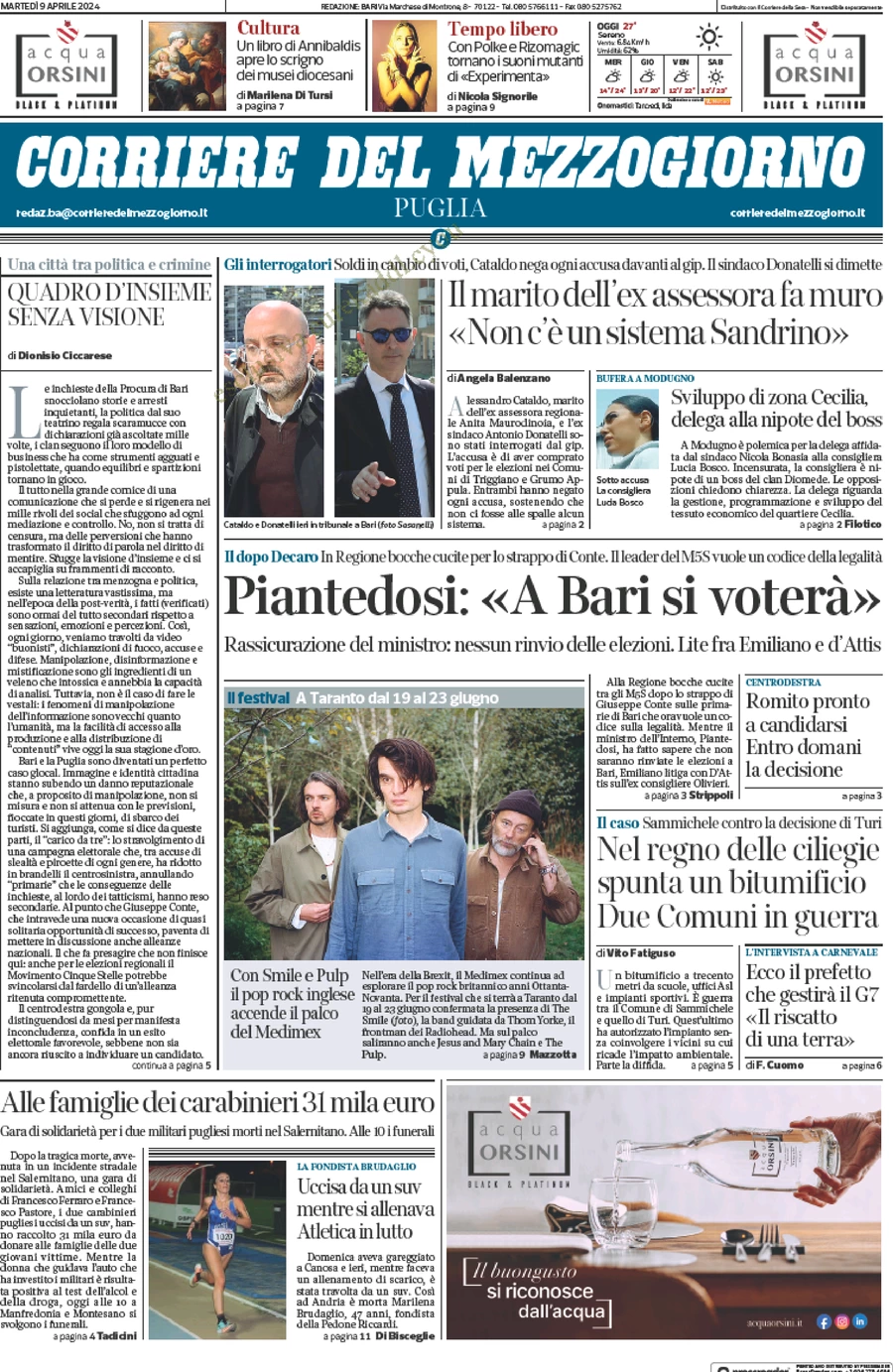 anteprima della prima pagina di corriere-del-mezzogiorno-puglia del 09/04/2024
