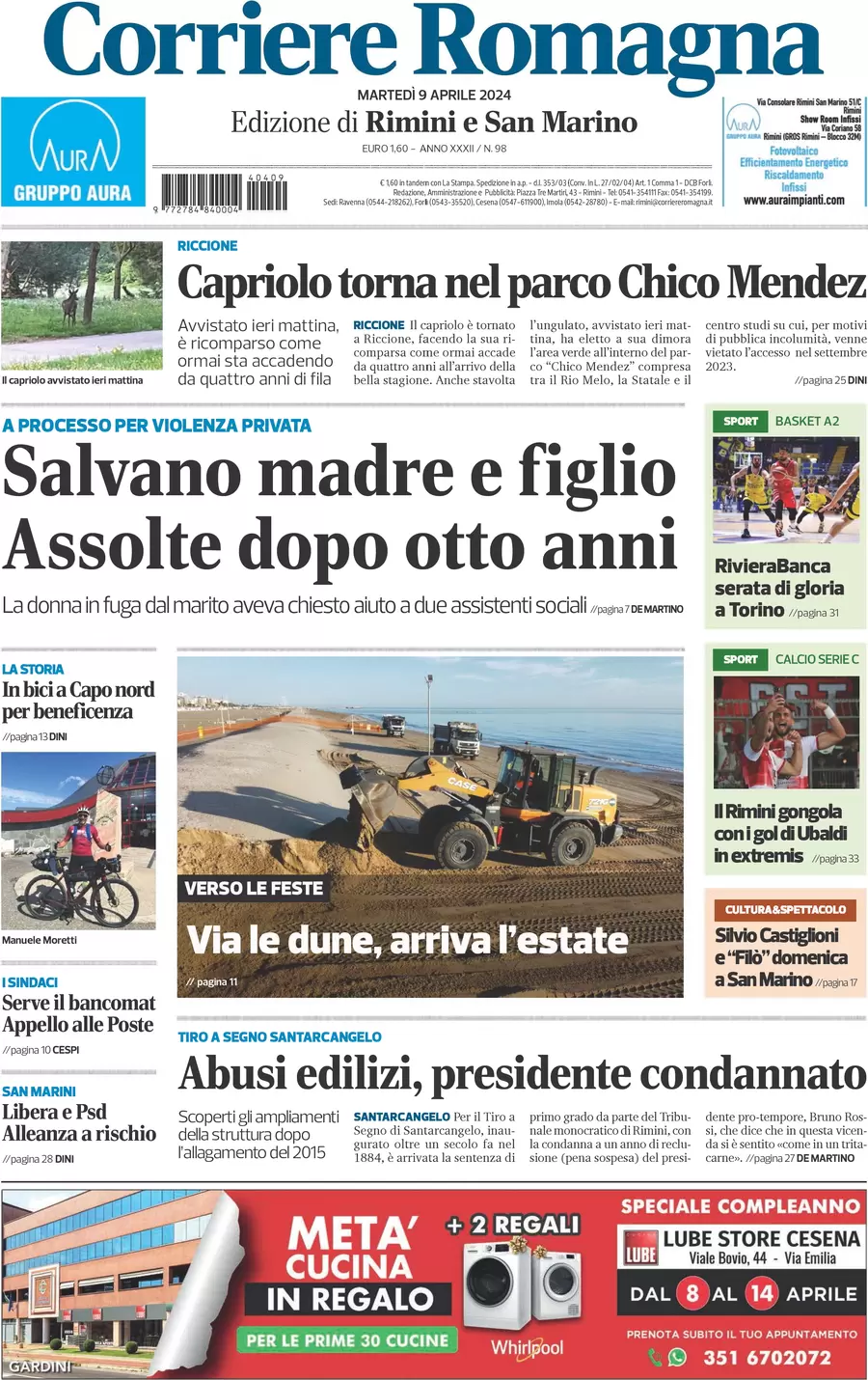 anteprima della prima pagina di corriere-romagna-rimini-e-san-marino del 09/04/2024
