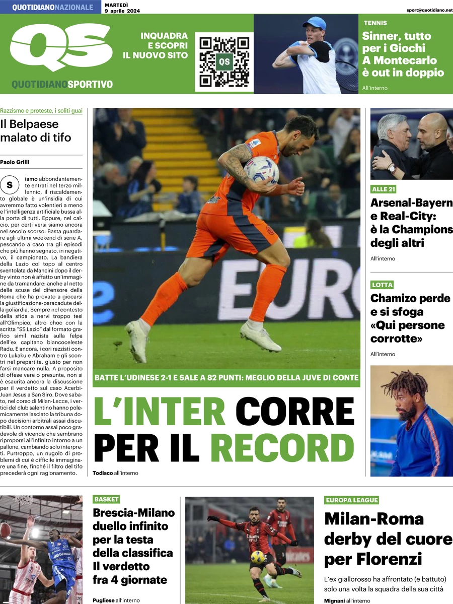 prima pagina - QS Quotidiano Sportivo del 09/04/2024