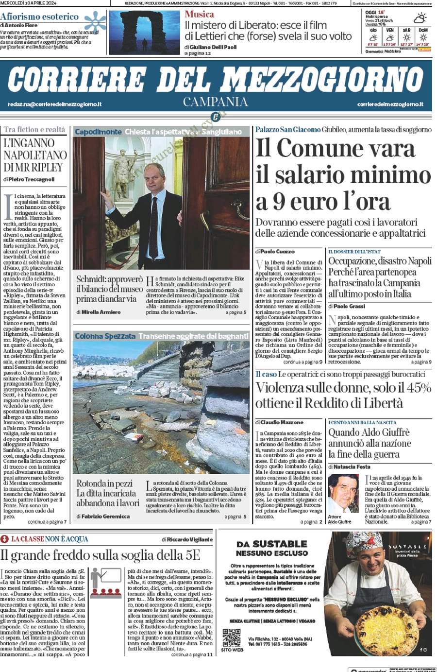 anteprima della prima pagina di corriere-del-mezzogiorno-campania del 10/04/2024