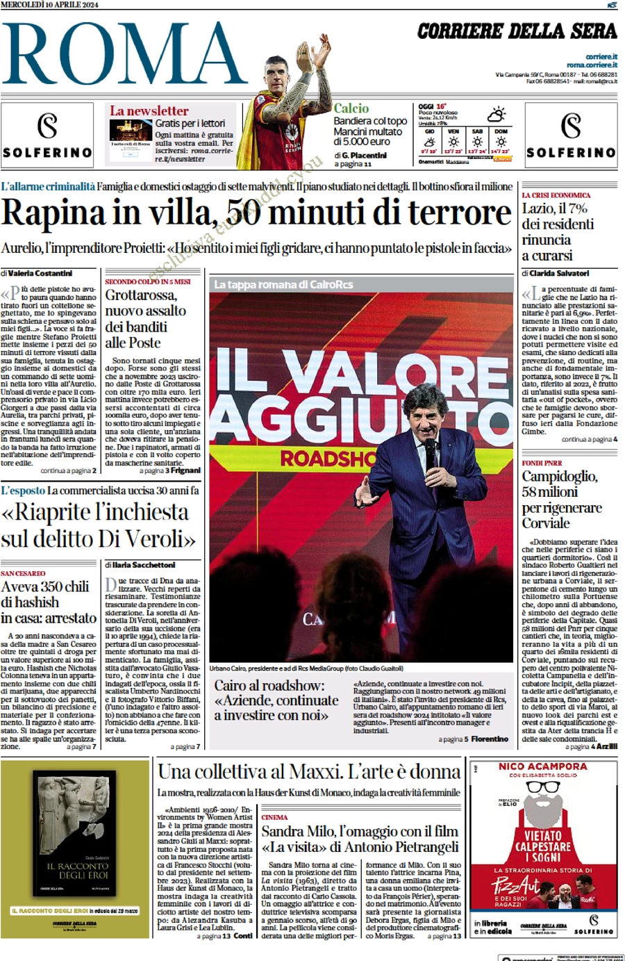 anteprima della prima pagina di corriere-della-sera-roma del 10/04/2024