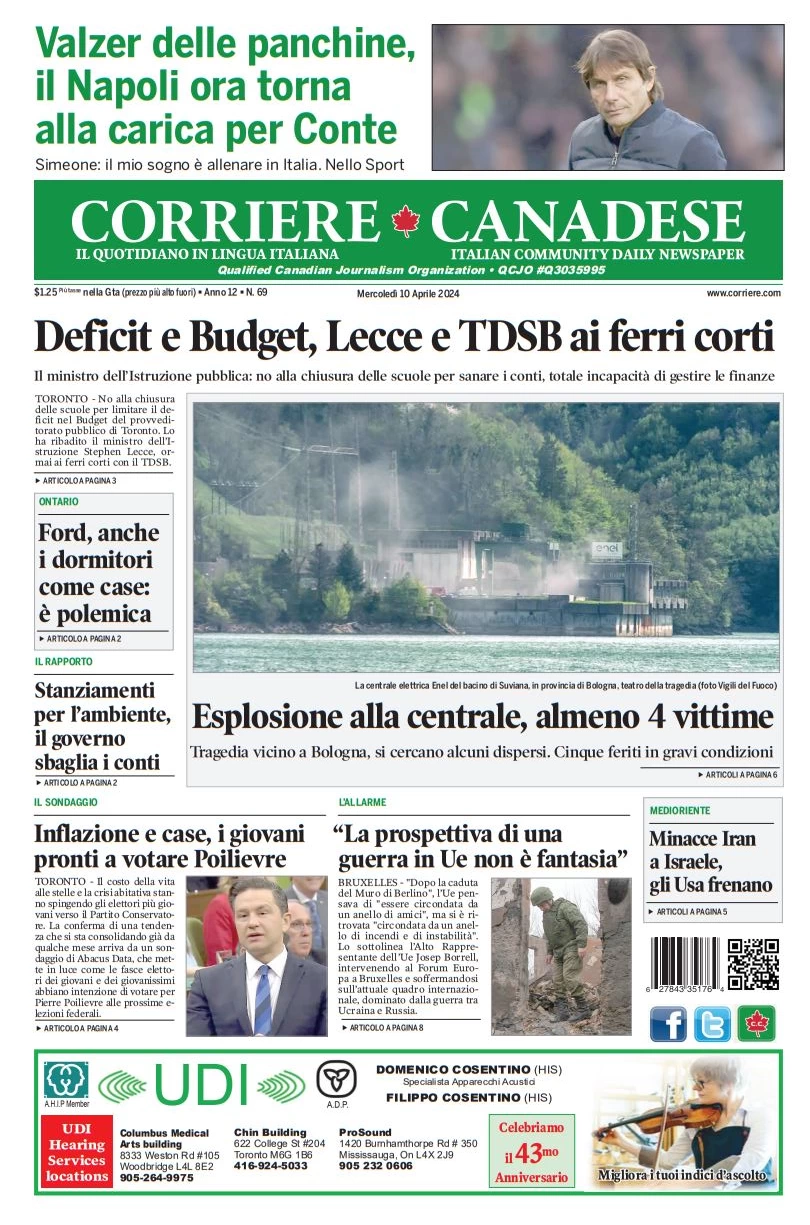 prima pagina - Corriere Canadese del 10/04/2024