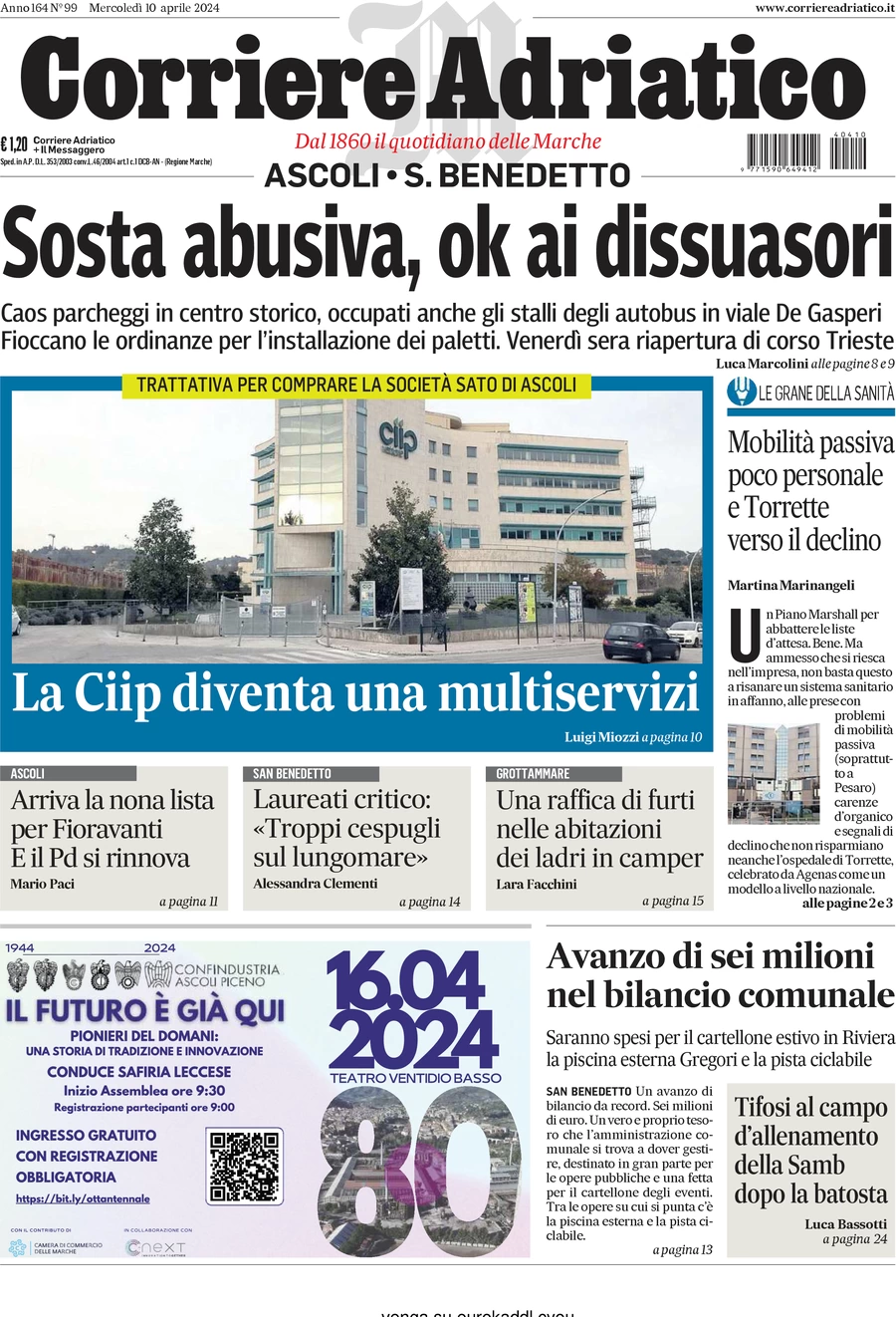 anteprima della prima pagina di corriere-adriatico-ascoli del 10/04/2024