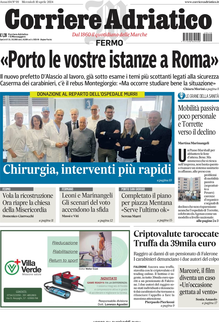 anteprima della prima pagina di corriere-adriatico-fermo del 10/04/2024