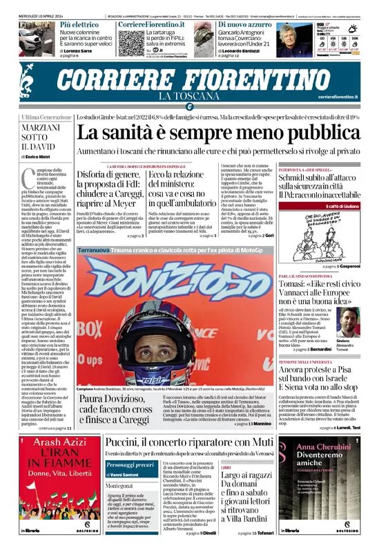 anteprima della prima pagina di corriere-fiorentino del 10/04/2024