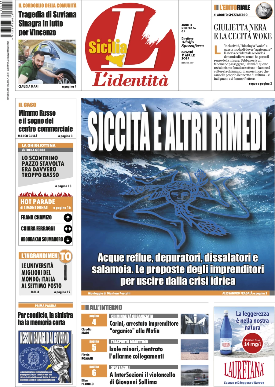 anteprima della prima pagina di lidentit-della-sicilia del 10/04/2024