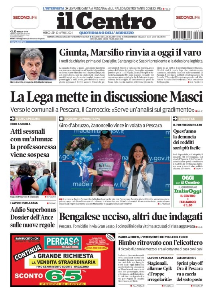prima pagina - Il Centro (Pescara) del 10/04/2024