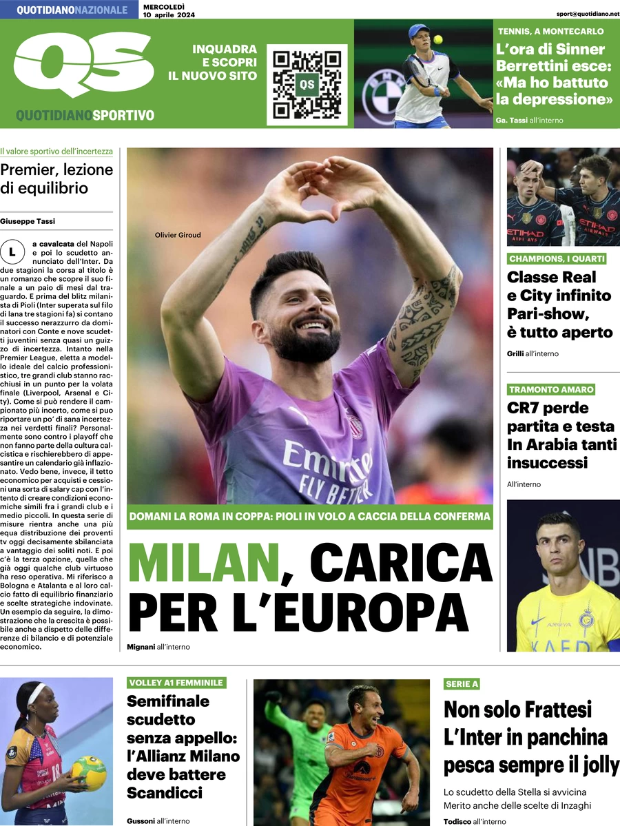 prima pagina - QS Quotidiano Sportivo del 10/04/2024