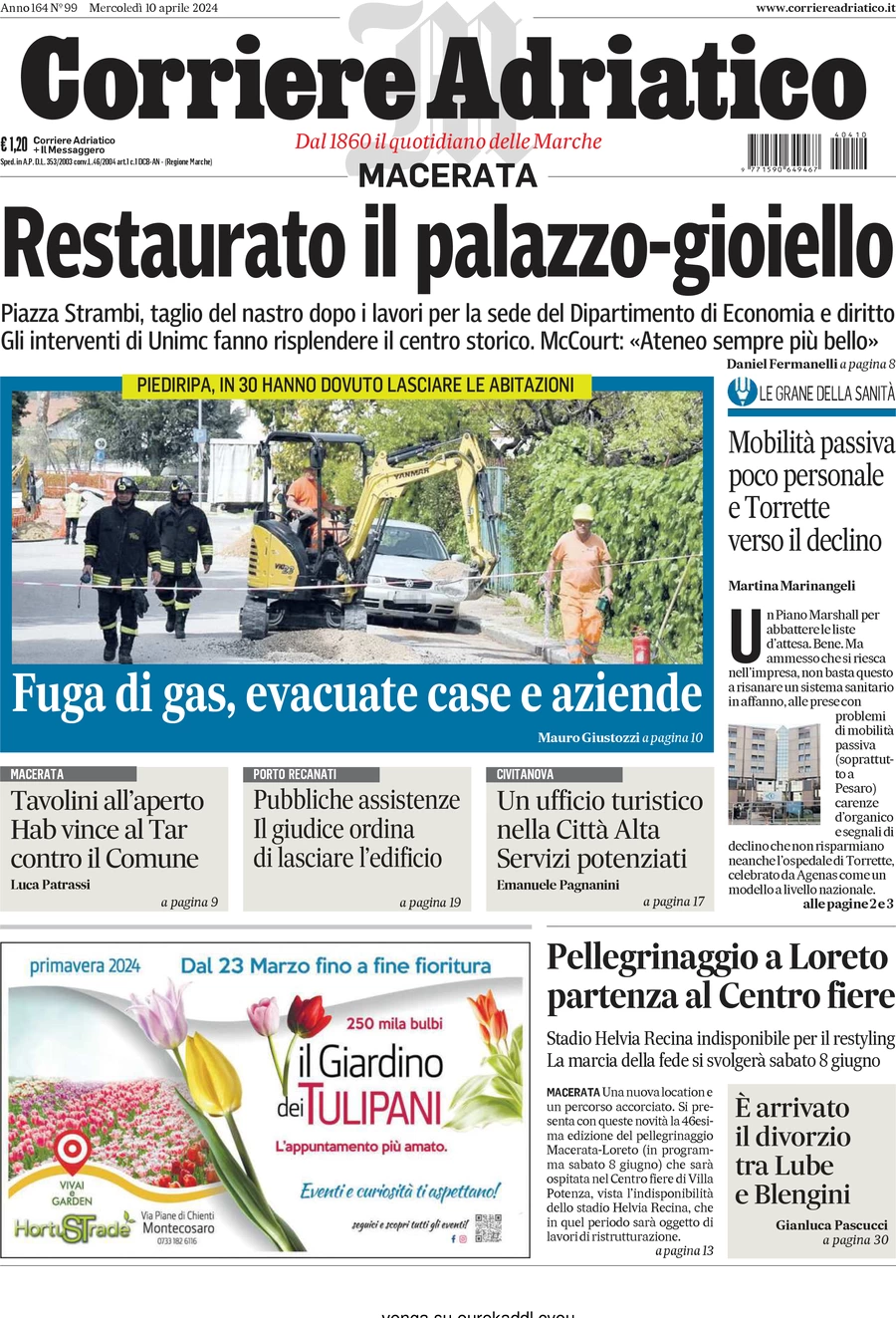 anteprima della prima pagina di corriere-adriatico-macerata del 10/04/2024