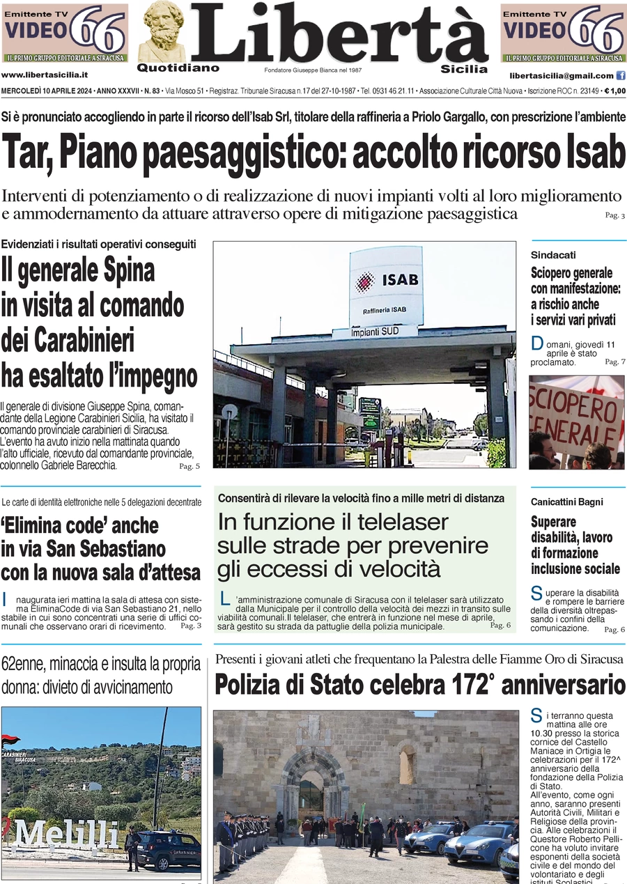 anteprima della prima pagina di libert-sicilia del 10/04/2024