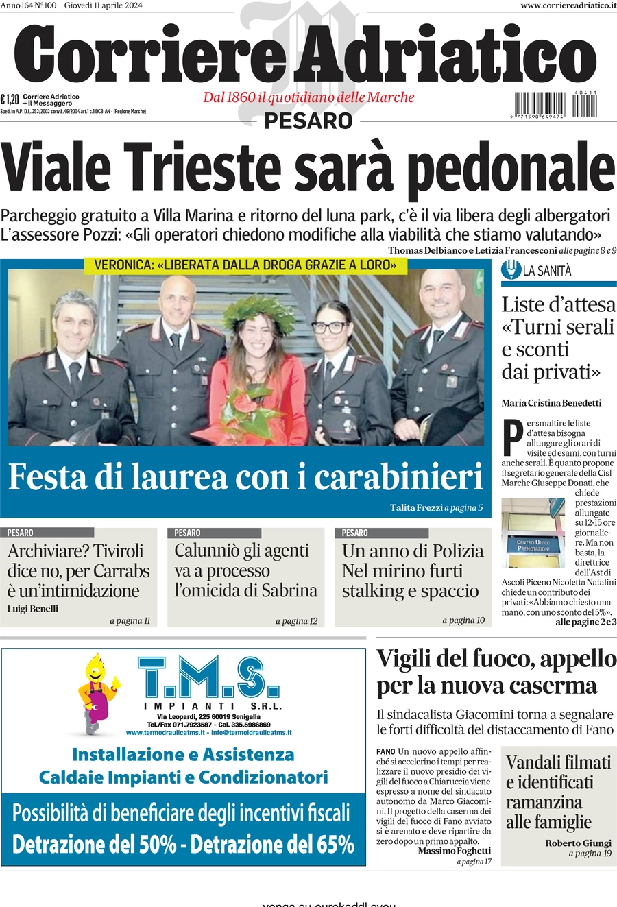 anteprima della prima pagina di corriere-adriatico-pesaro del 11/04/2024