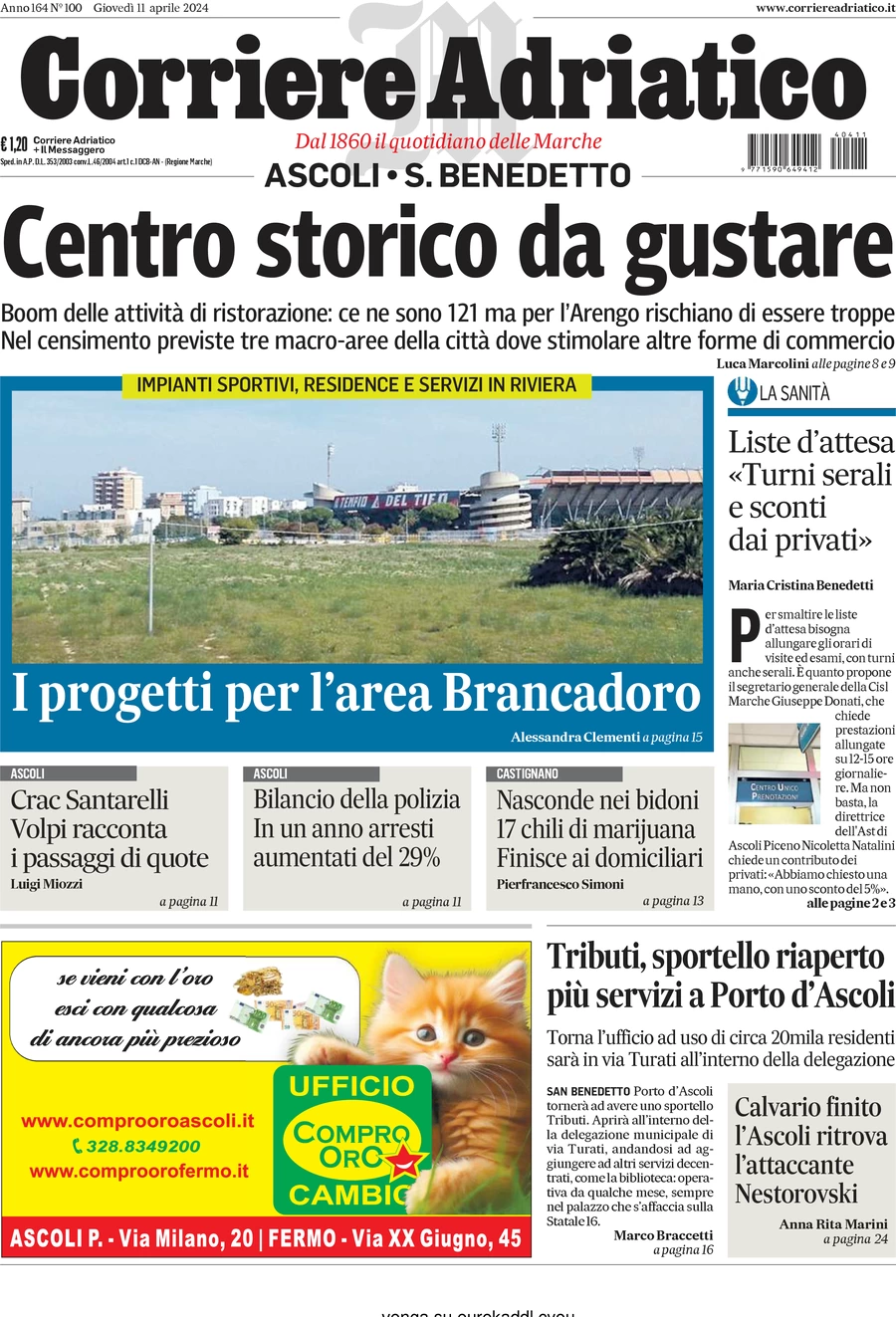 anteprima della prima pagina di corriere-adriatico-ascoli del 11/04/2024