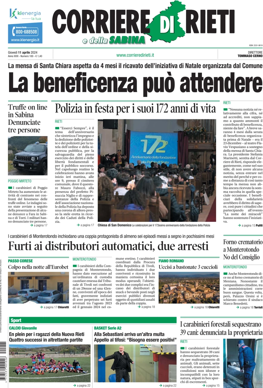 anteprima della prima pagina di corriere-di-rieti-e-della-sabina del 11/04/2024