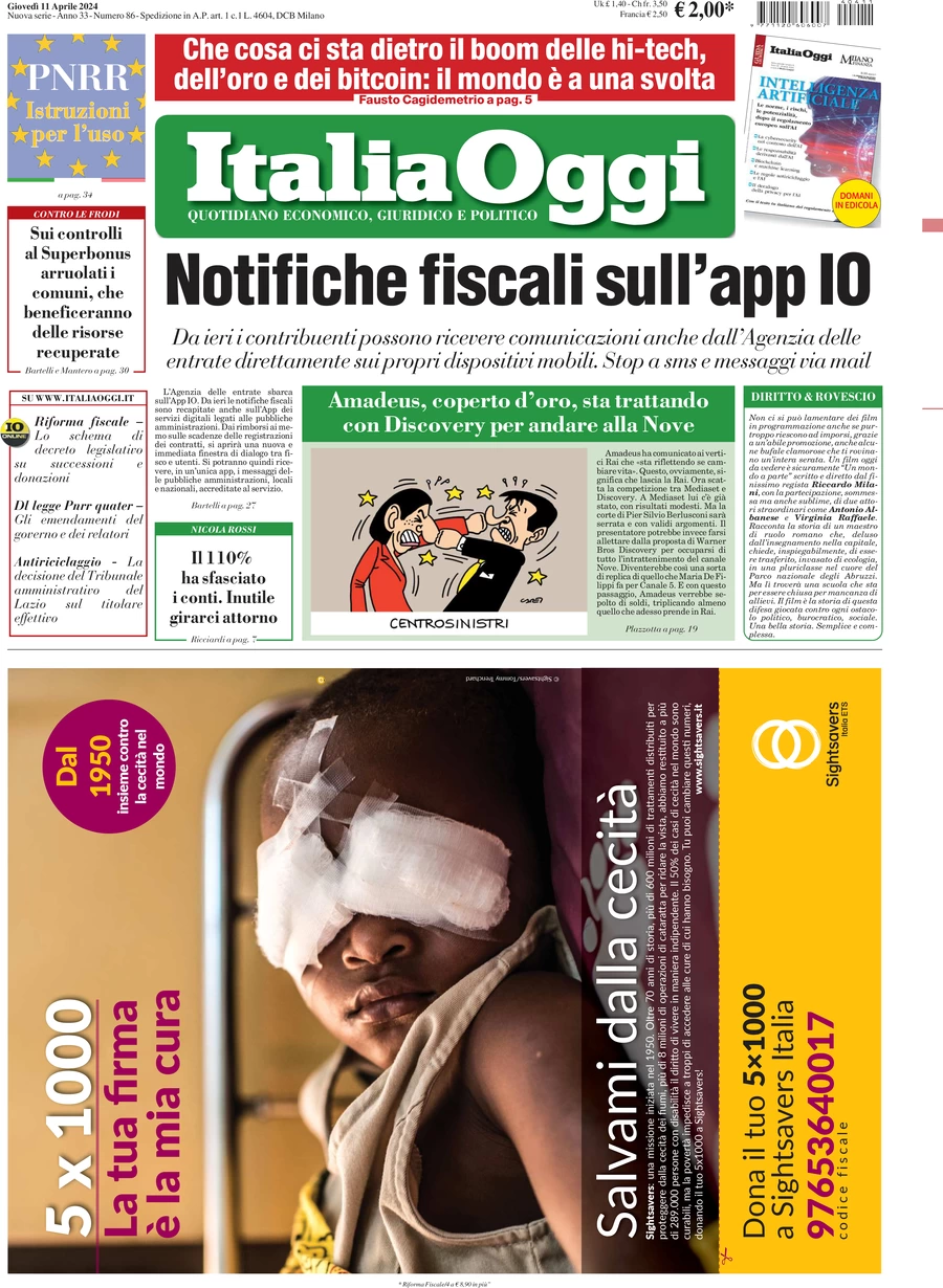 anteprima della prima pagina di italiaoggi del 11/04/2024