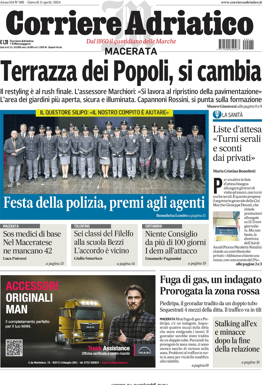 anteprima della prima pagina di corriere-adriatico-macerata del 11/04/2024