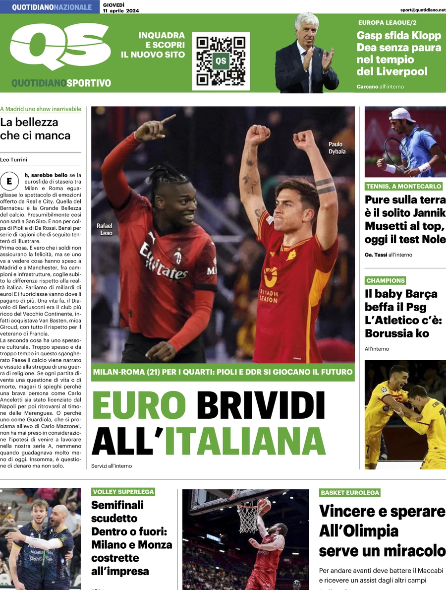 prima pagina - QS Quotidiano Sportivo del 11/04/2024